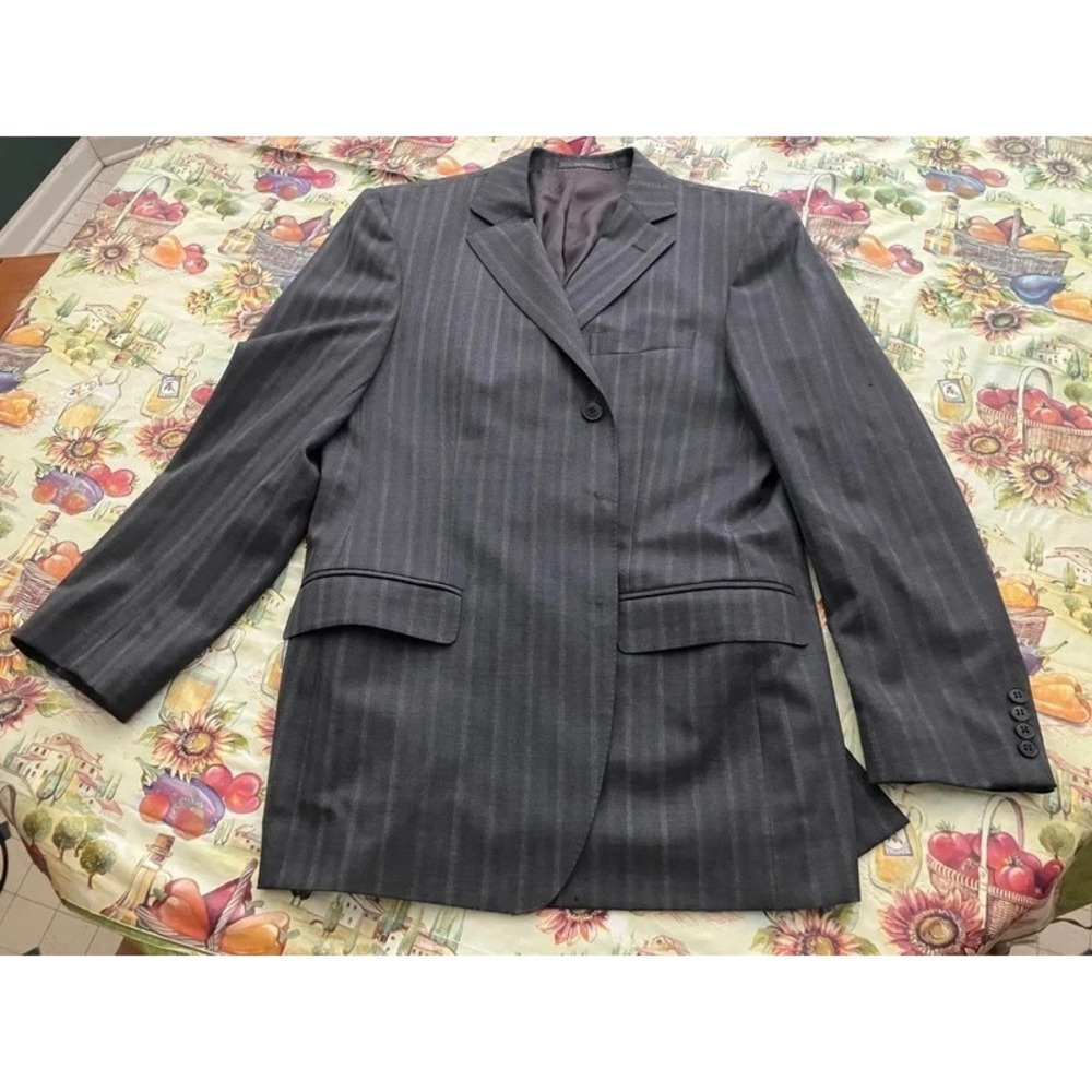 VTG Ermengildo Zegna 52R Plaid Striped Grey Blazer Mexico Rayon Mafia Mobster